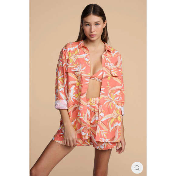 MIKOH Willa Cotton Pullon Shorts in Bora Bora 4WIL1C Papaya Orange NWT sz 2 Med - Picture 2 of 10